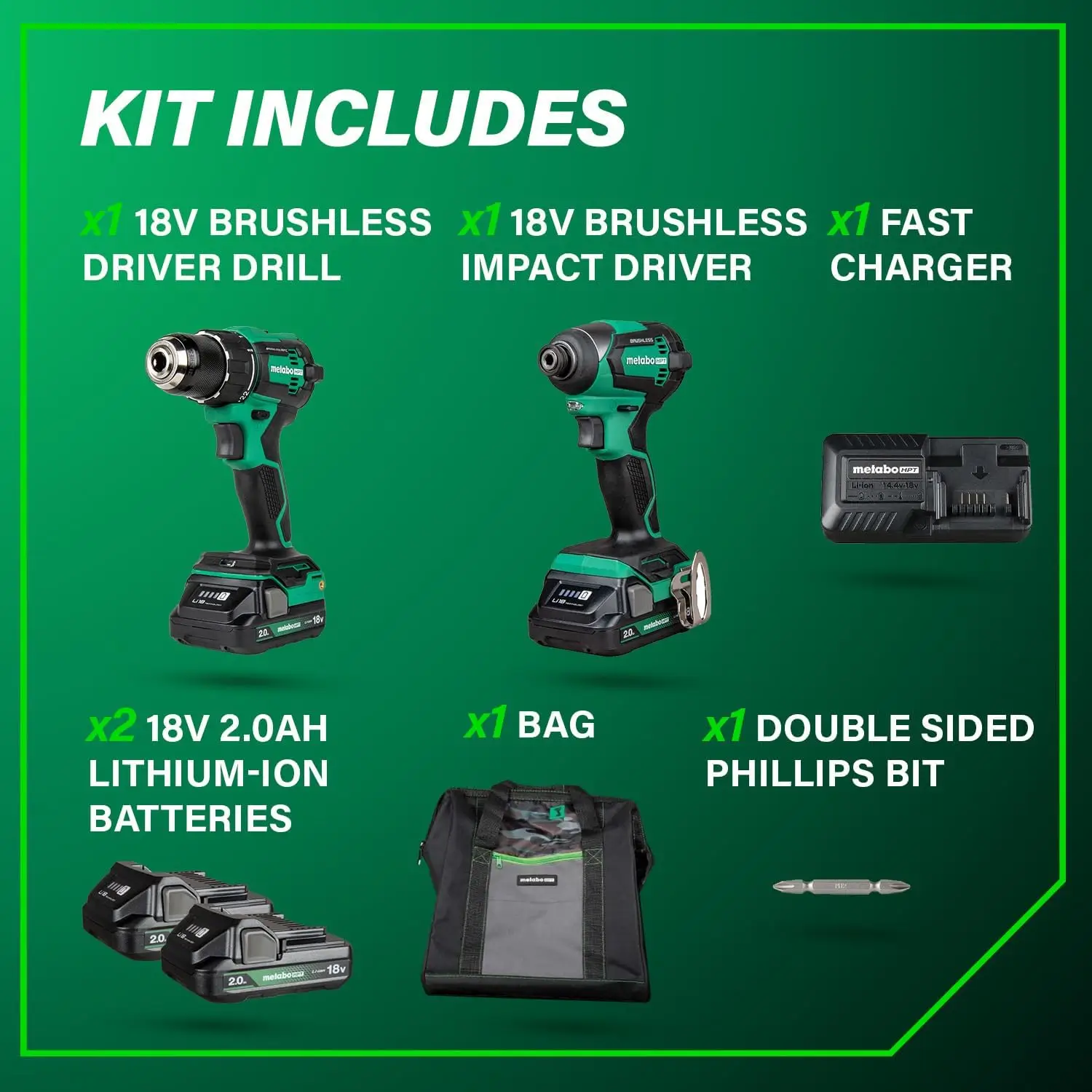 Metabo HPT 18V Brushless Drill Impact Driver Kit